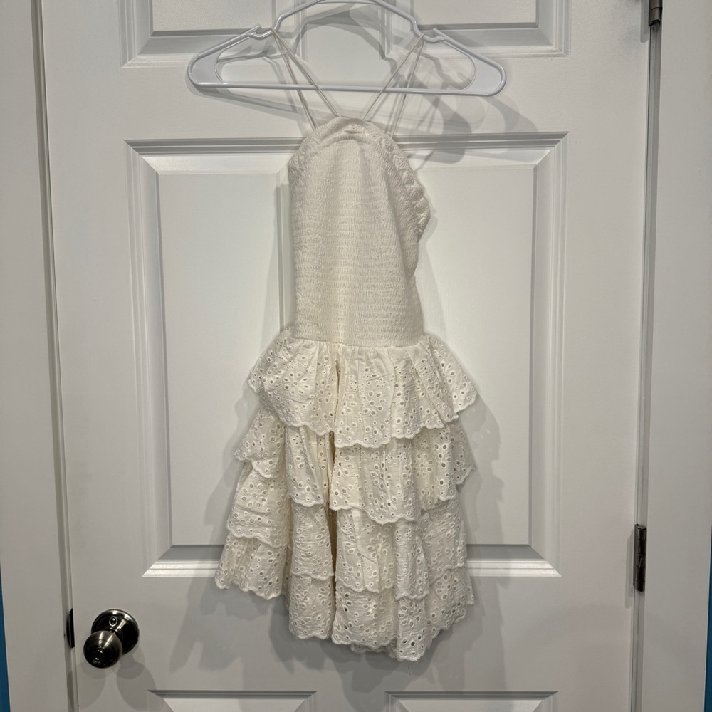 Altar'd State Smocked One-Shoulder Ruffled Eyelet Mini Dress Cream Size XS - Picture 2 of 5